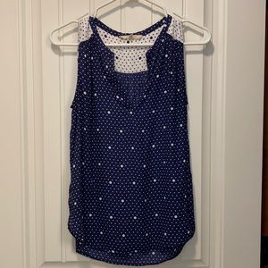 Gently used navy and white sleeveless blouse - Small